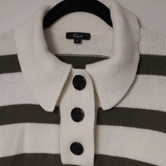 Rails Shae Polo Collar Ivory and Olive Green Stripe Preppy Sweater - Picture 7 of 9